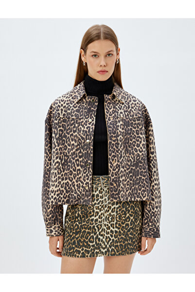 Koton Leopard Seasonal Jacket Shirt Collar Pocket Snap Button