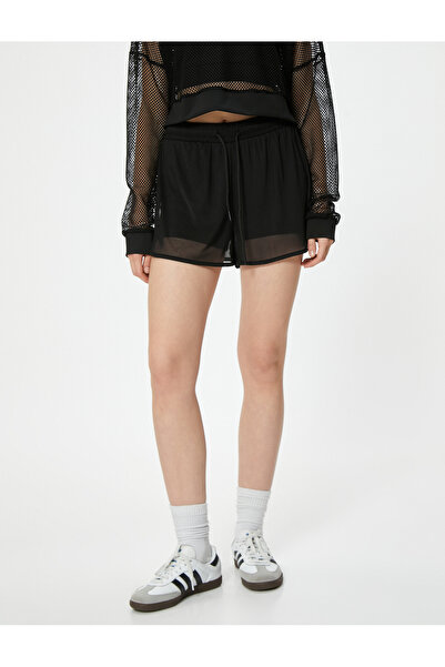 Koton Spor Taytlı Tül Şort Beli Lastikli Yüksek Bel Slim Fit
