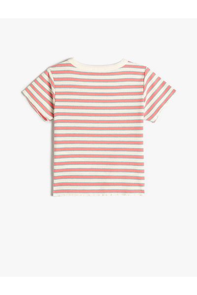 Koton T-Shirt Kurzarm Rundhals Gerippte Baumwolle