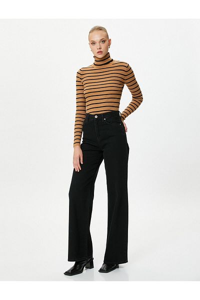 Koton Women's Camel Hair Striped Sweater