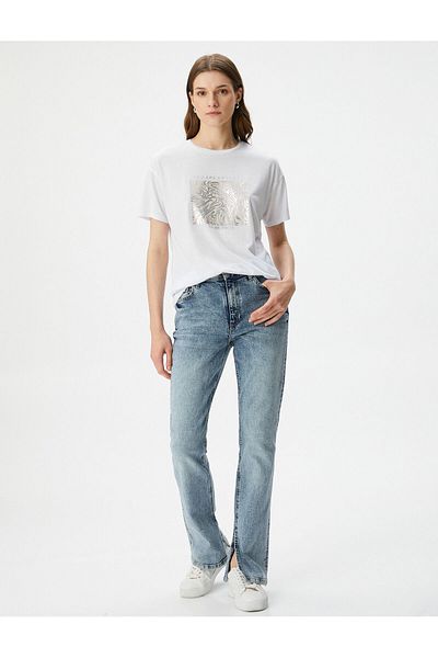 Koton Bedrucktes T-Shirt Kurzarm Rundhals Viskose-Mischgewebe Regular Fit