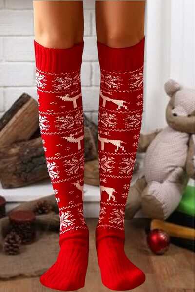 Trenderrs Women's New Year's Themed Snowflake Patterned Knee High Socks