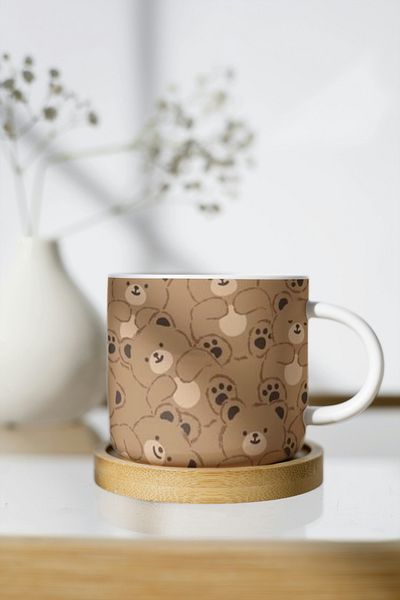 EYBaskı Tasarım White Porcelain Patterned Nescafe Cup