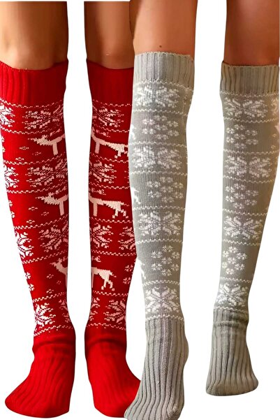 Trenderrs Women's 2-Color New Year Themed Snowflake Patterned Over-The-Knee Socks