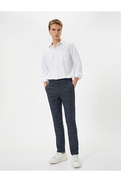 Koton Stoffhose gemustert Slim Fit geknöpft Taschendetail