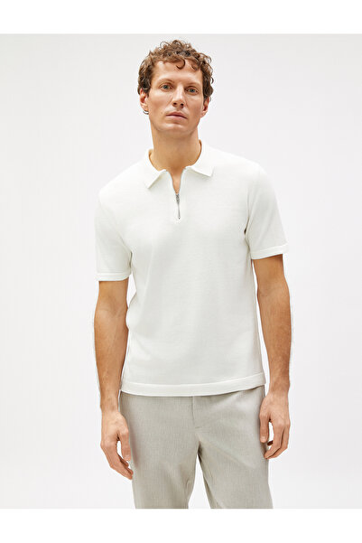 Koton Basic Pullover Polokragen Reißverschluss Kurzarm