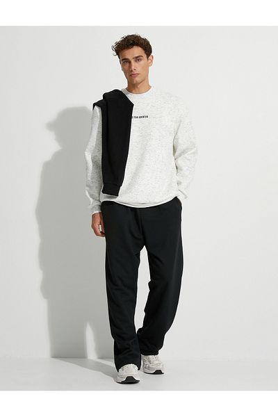 Koton Slogan Embroidered Sweat Crew Neck Melted Textured