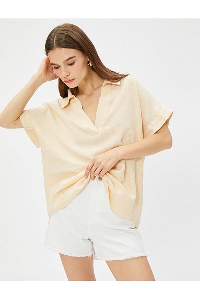 Koton Oversize ριγέ μπλούζα λινό γιακά πουκαμίσου