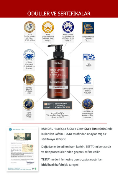 Kundal Kafein Içeren Dökülme Karşıtı Bakım Şampuanı Caffeine Scalp Shampoo 500ml (WHİTE MUSK)