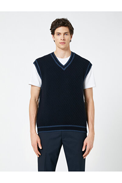 Koton V-Neck Knitted Sweater Sleeveless Textured