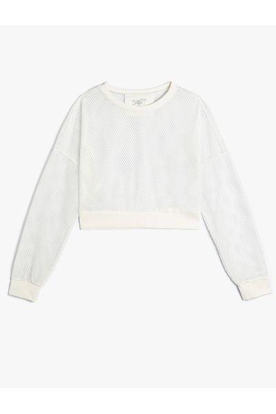 Koton Tricou Crop Mesh Sport cu mânecă lungă și decolteu