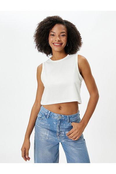 Koton Sleeveless Basic Crop T-Shirt Crew Neck Cotton