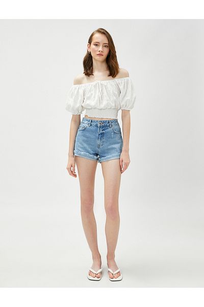 Koton Μπλούζα Crop Κεντημένη Gipelli Open Shoulder