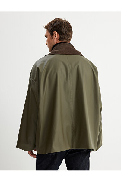 Koton Trençkot Kadife Yaka Detaylı Cepli Düğmeli