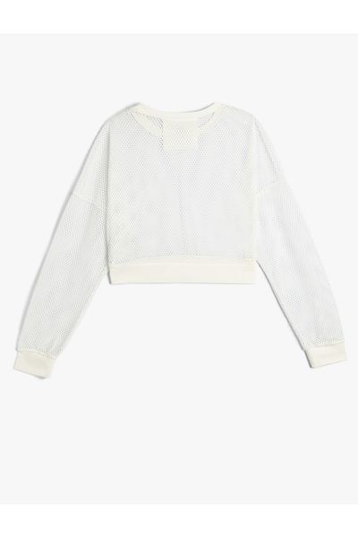 Koton Tricou Crop Mesh Sport cu mânecă lungă și decolteu