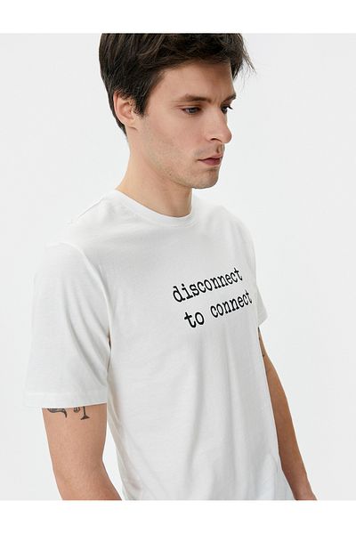 Koton Σλόγκαν εμπριμέ T-Shirt Slim Fit Crew Neck κοντό μανίκι