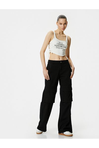 Koton Crop Athlete Side Tied Printed U Collar Cotton