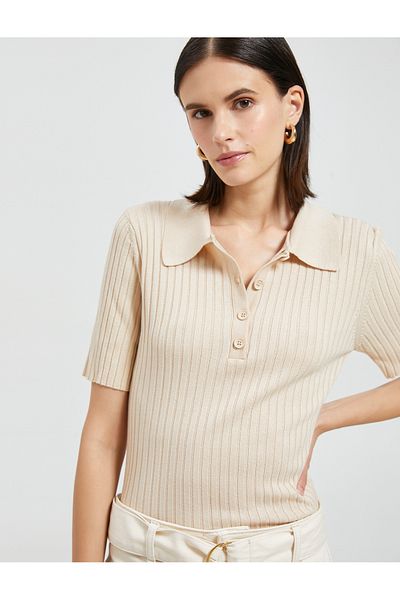 Koton Polo Neck Knitwear Sweater Buttoned Short Sleeve Cashmere Textured