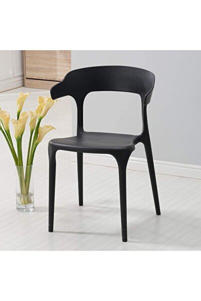 Mahmayi HYPP-04 PP كرسي طعام قابل للتكديس للمطبخ والمنزل - أسود