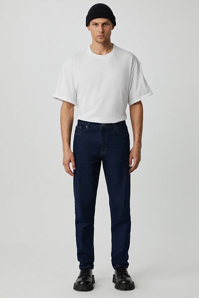 GRIMELANGE Bruno Mens - Relaxed Fit Thick Textured Washed Magic Denim Jeans Dark Blue