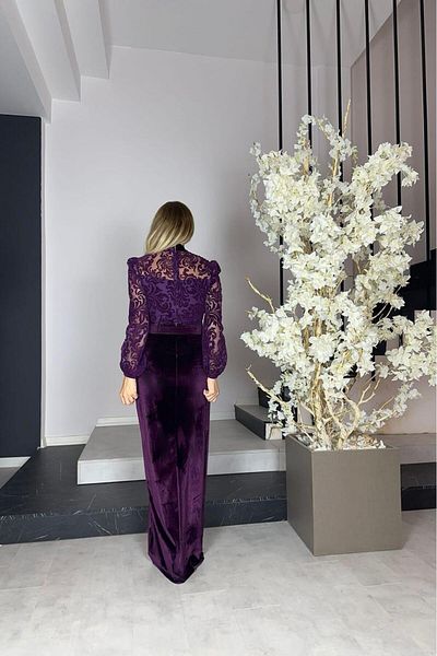 gesmoda Βραδινό φόρεμα μωβ Flock Printed G1154 Velvet