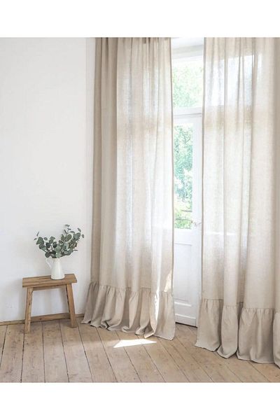 Sister Home Design Ruffled Natural Vintage Linen Curtain (En X Boy)-Single Sash-Without Pleat