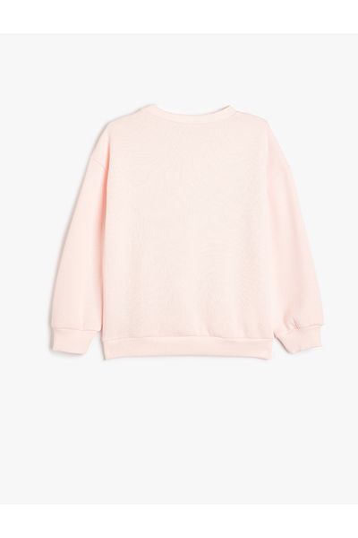 Koton Langärmliges Baumwoll-Sweatshirt mit Waffelmuster und Rundhalsausschnitt