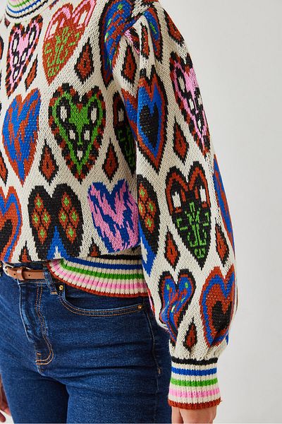 Bianco Lucci Women's Jacquard Heart Sweater 20246282