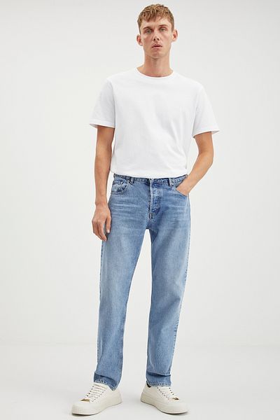 GRIMELANGE Bruno Herren-Denim-Jeans mit normaler, bequemer Passform, dicker, strukturierter Waschwirkung, Blau