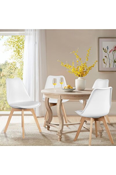 Mahmayi كرسي وسادة أبيض كلاسيكي من طراز Eames Style - عبوة من قطعتين