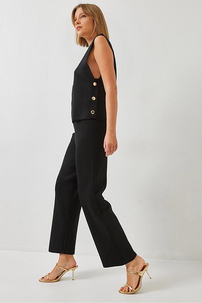 Bianco Lucci Women's Knitwear Bottom and Top Set with Button Detail on the Sides 60351274