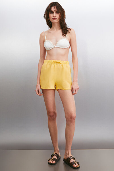 GRIMELANGE Melthara Kadın %100 Keten Regular Sarı Şort