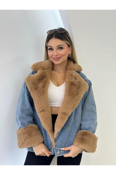 Kısmetin Butiği معطف نسائي من الدنيم فروي موديل جديد خصيصًا لمحبي الفرق