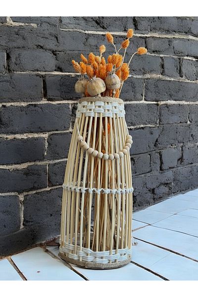DEKOLOBİ Βάζο Bamboo Stick / Βάζο Princess από φυσικό ξύλο / Διακοσμητική γλάστρα μπαμπού (38 CM)
