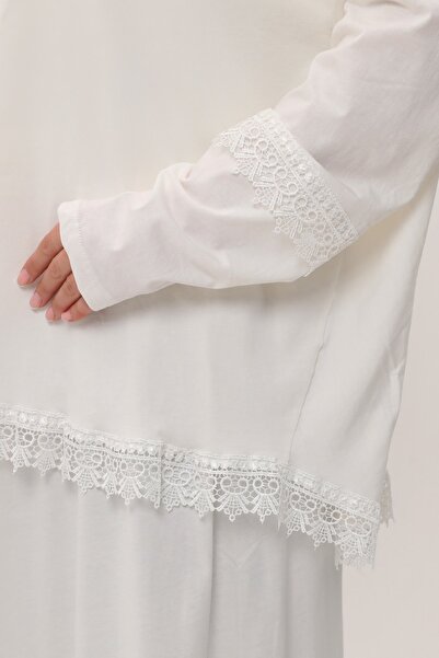 HÜRREM BONE Κρέμα Φόρεμα Προσευχής Δύο Τεμάχια Βαμβακερή Δαντέλα 2205_40