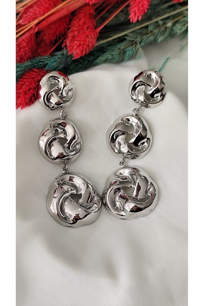 İPAR AKSESUAR Triple Insignia Ring Metal Silver Earring