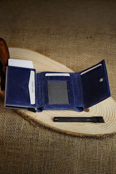 Modica Ανδρικό πορτοφόλι Navy Blue Γνήσιο δέρμα με μηχανισμό RFID Προστατευμένη θήκη κάρτας Pescol