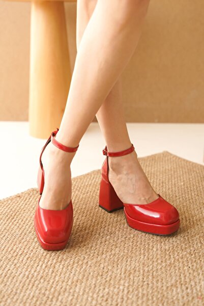 MODAADAM Kadın Gander Platformlu Topuklu Ayakkabı - Kırmızı-Rugan