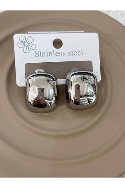 YASİN TOPÇU Steel Silver Silver Color Curved Design Earrings