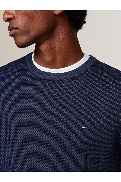 Tommy Hilfiger Erkek Marka Logolu Uzun Kollu Rahat Mavi Kazak MW0MW36723-0GY