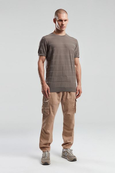 BENMANAJ Ανδρικό πλεκτό μπλουζάκι σε μπεζ χρώμα - Crew Neck, Textured