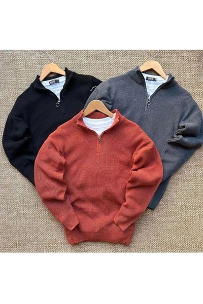 Gameyal 3-Piece Half Zipper Knitwear Sweater Set (Black - Tile - Smoked)