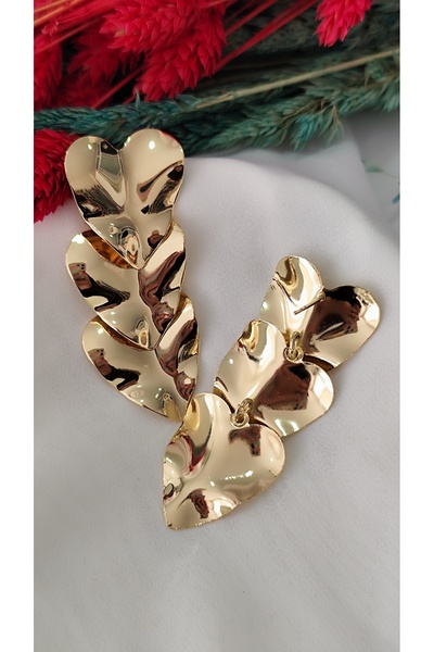 İPAR AKSESUAR Three Hearts Pendant Lamp Metal Gold Earring