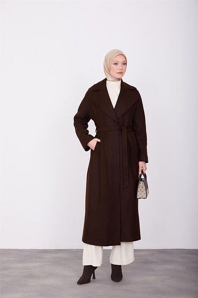 Armine Giagonel Textured Tie Coat 23k8611 - Καφέ