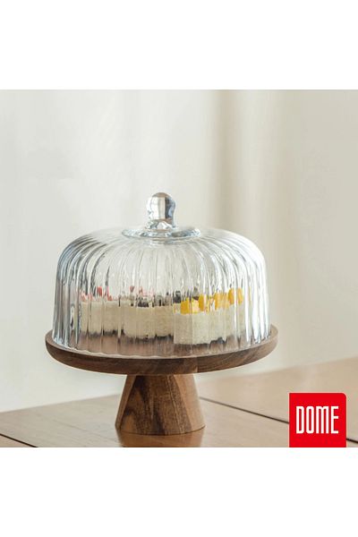MİEN Large Optical Model Mien Acacia and Glass Cake Stand
