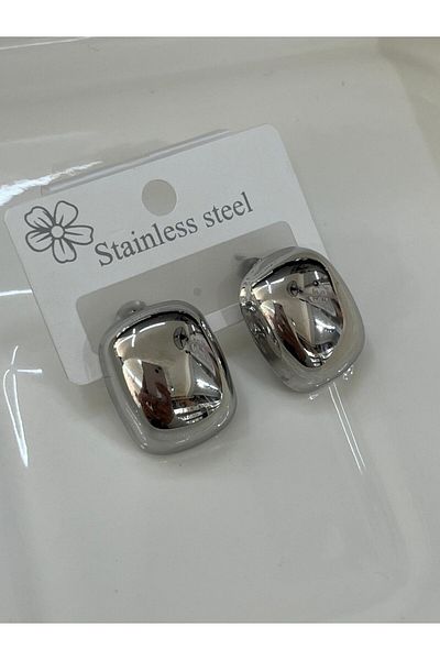 YASİN TOPÇU Steel Silver Silver Color Curved Design Earrings