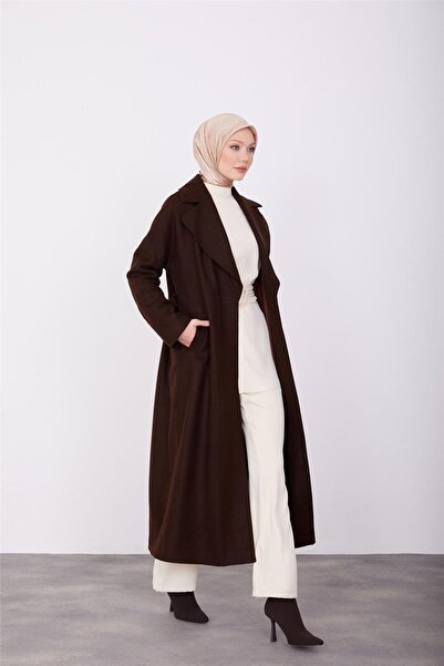 Armine Önü Bağlamalı Giagonel Dokulu Manto 23k8611 Kahverengi