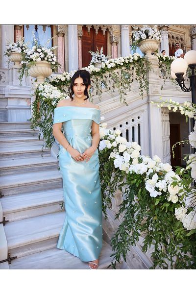 Atelier Pret Giselle Off Shoulder Embroidered Evening Dress