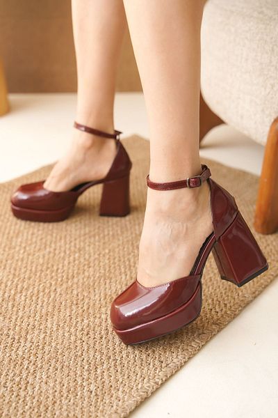 GOFFSHOES Burgundy-Patentate Women's Platform Gander Heeled Shoes