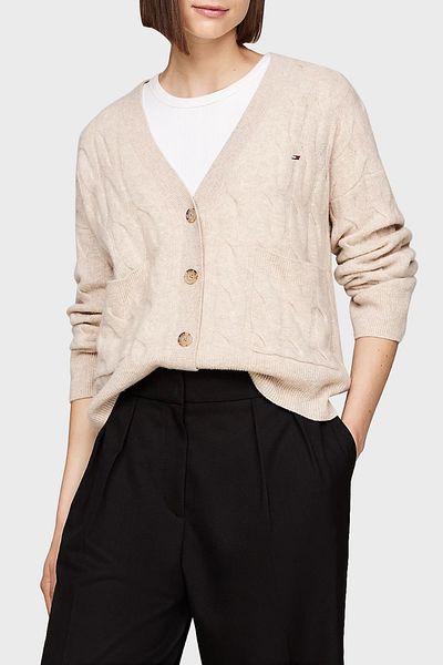 Tommy Hilfiger V-Neck Regular Fit Wool Knitted Cardigan - Cardigan Ww0Ww43089 0F8